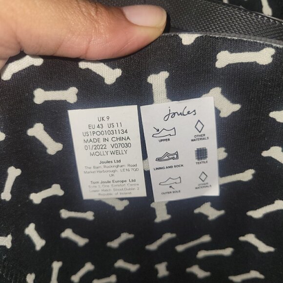 NWOB Joules Women's Molly Welly Boot Black Size 11 Dog Pattern - Picture 6 of 10